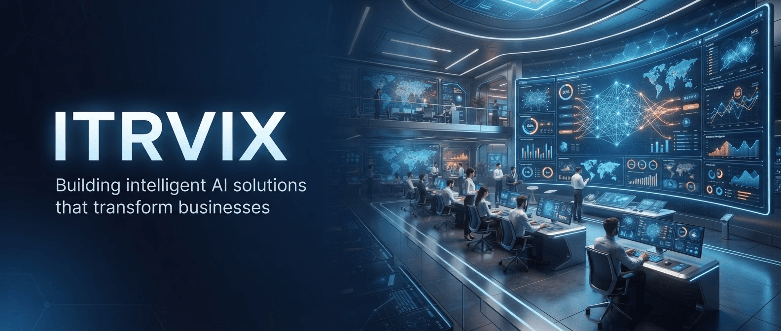 The ITRVIX team monitoring live AI and BI dashboards in a command center